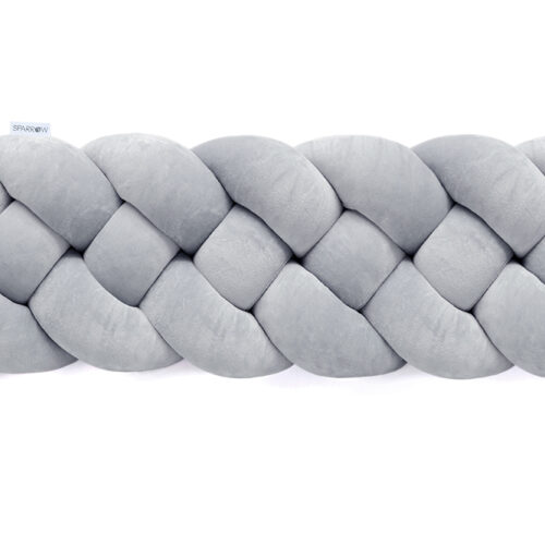 Velvet bedbumper vlecht met 4 strengen / klassiek grijs