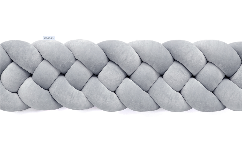 Velvet bedbumper vlecht met 4 strengen / klassiek grijs
