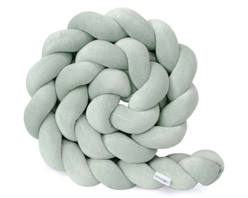 Velvet bedbumper vlecht met 3 strengen / eucalyptus