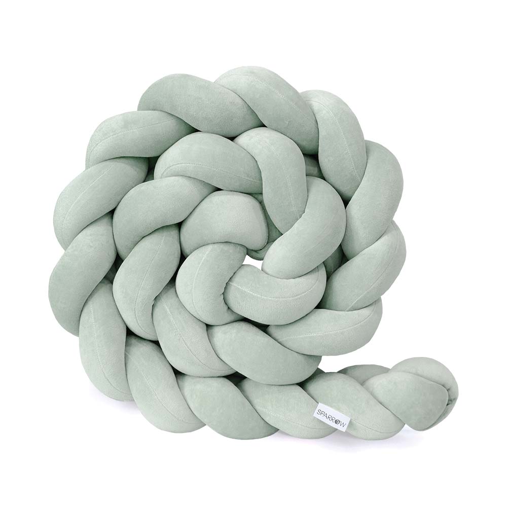 Velvet bedbumper vlecht met 3 strengen / eucalyptus