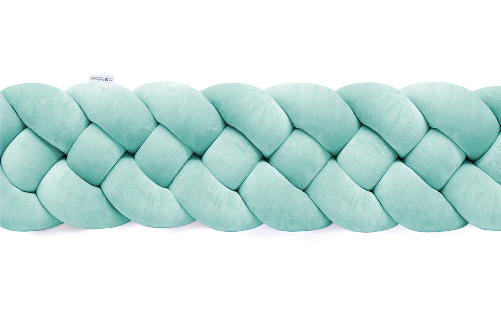 Velvet bedbumper vlecht met 4 strengen / azuurblauw