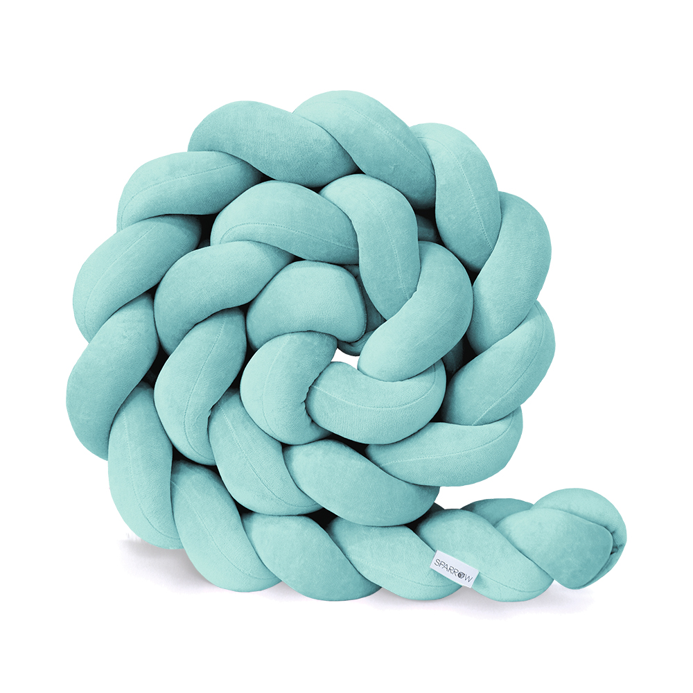 Velvet bedbumper vlecht met 3 strengen / azuurblauw